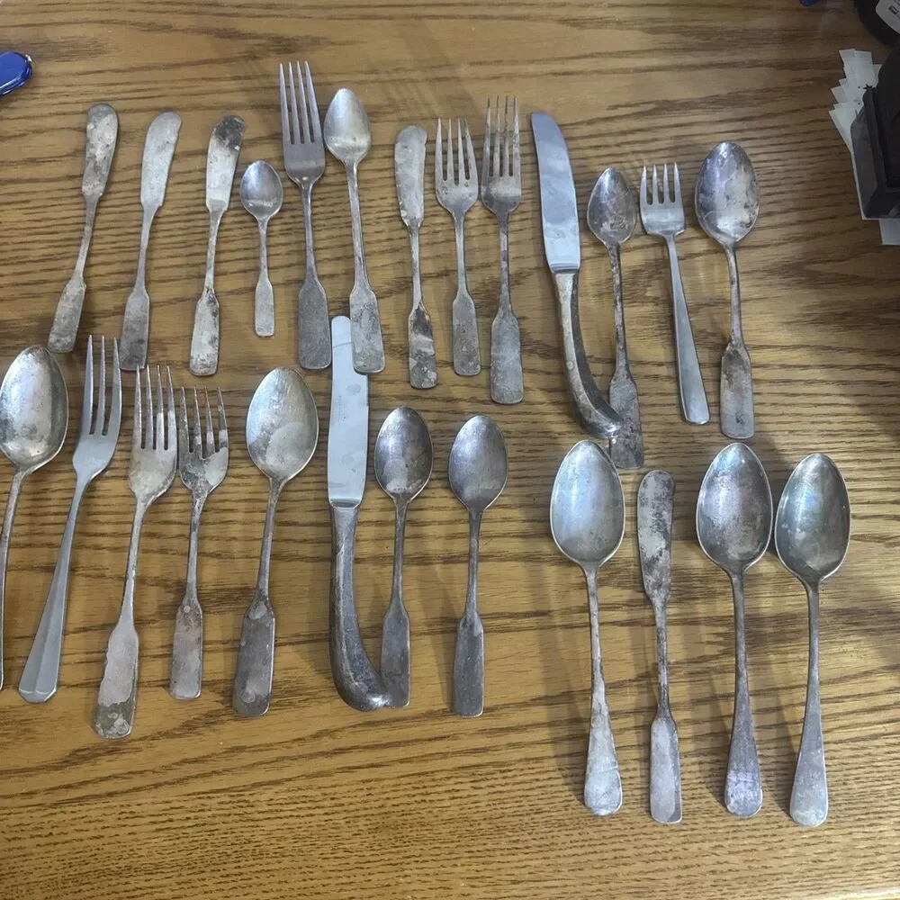 25pc Vintage Silverplate Flatware Lot Fiddle Pistol Grip Mixed Craft Upcycle DIY